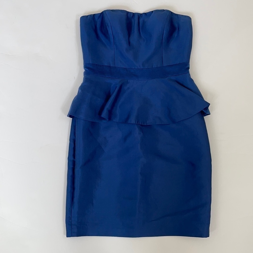Adrianna Papell navy blue peplum tube dress silk 6
